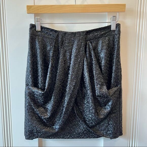 Tibi Black Foil Draped Lace Mini Skirt Size 2 - Picture 1 of 9